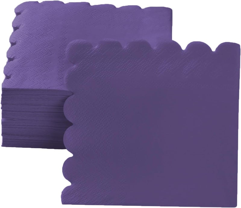 BEFORYOU 200 Pack Cocktail Napkin 2-Ply Scalloped Edged Dessert Napkins Folded 5 x 5 Inches Disposable Napkins for Dinner Wedding Birthday Party Bridal Anniversary Reception Event (Dark Purple) - Image 4